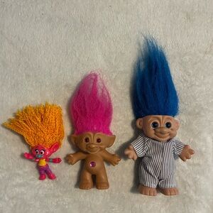 Troll Dolls Lot of 3 - Pink, Blue, Yellow Hair - Removable Clothes